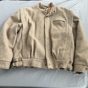 vintage TWEED wool bomber brown jacket Beige American Male Mens 44 M coat 80/90s